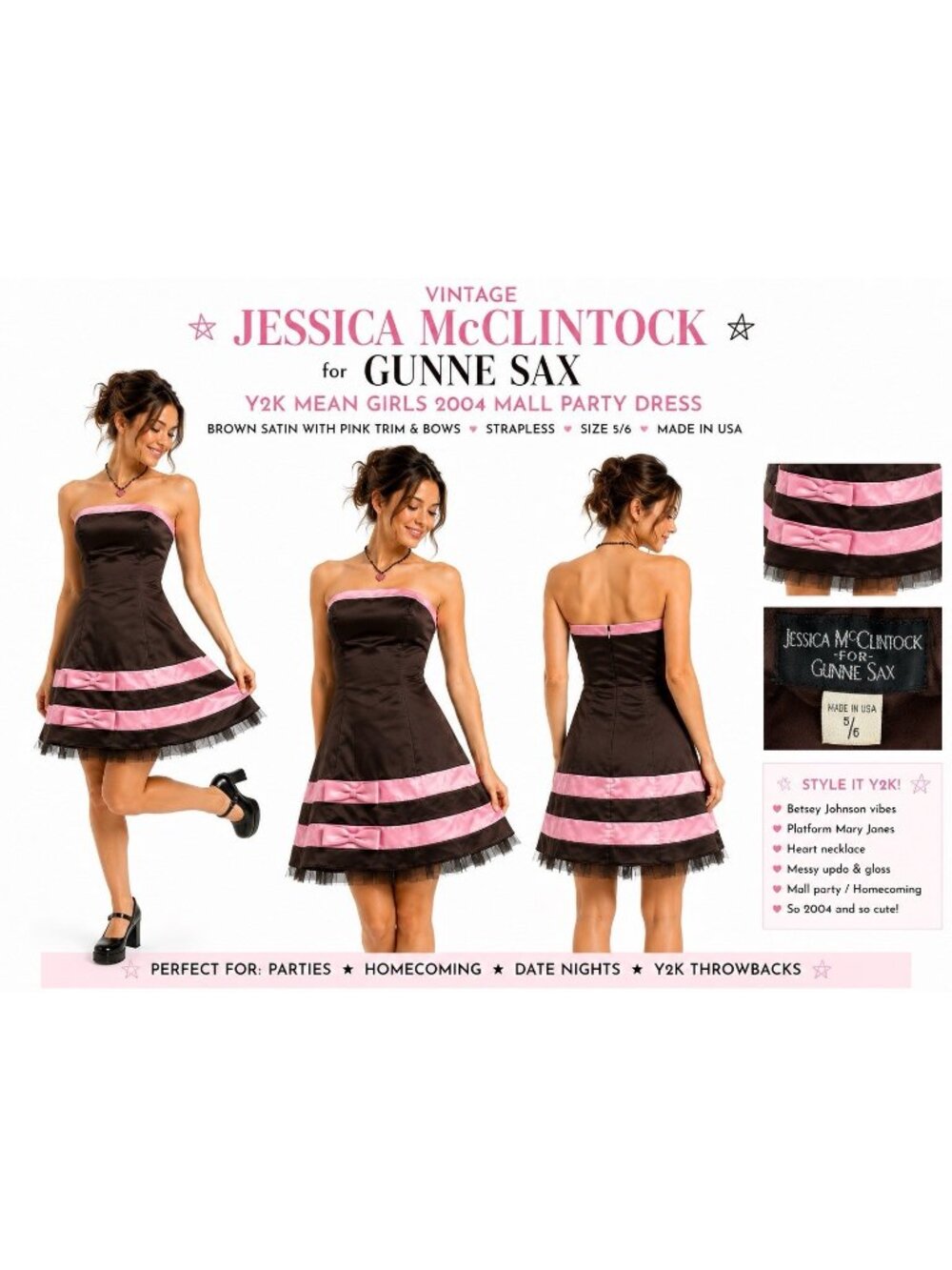 vintage JESSICA MCCLINTOCK GUNNE SAX strapless dress XXS mean girls Y2K babydoll